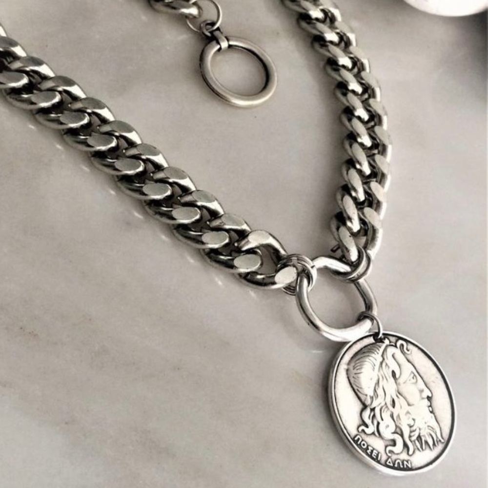 Silver large coin necklace